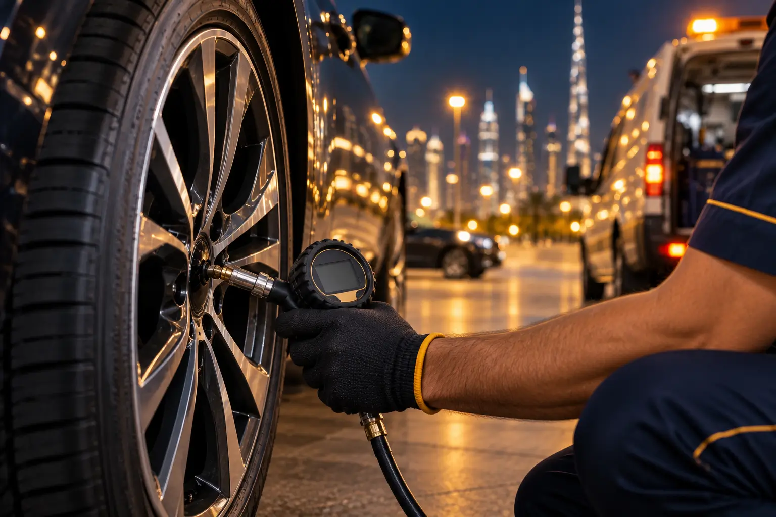 Tyre pressure and air leak inspection